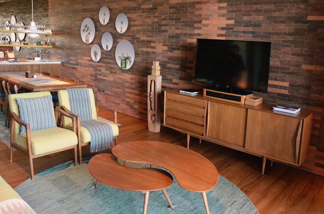 Retro 1970s living room with vintage furniture
